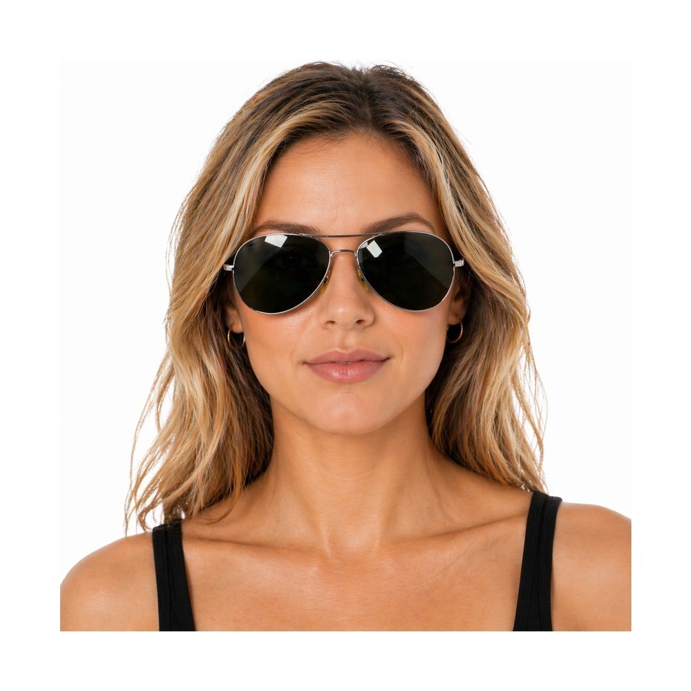 Shady‎ Rays Aviator Cockpit Sunglasses Silver Metal Frame Polarized Lens w Pouch